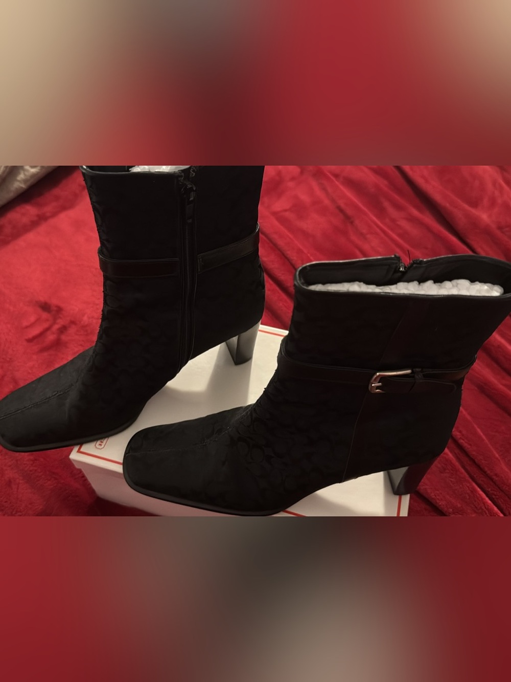Women’s coach Black Ankle Boots with Side Zipper and Buckle